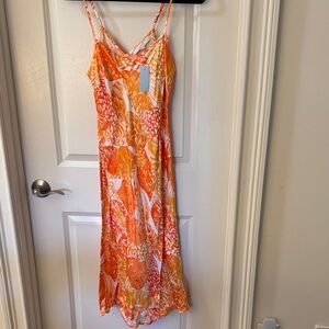 LOFT Orange and White Floral Dress